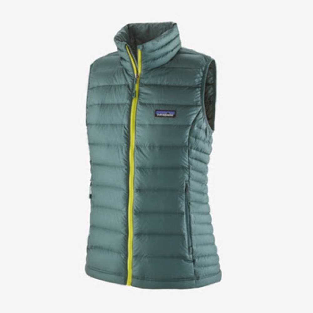 Patagonia Down Sweater Vest Regen Green w/Yellow Contrast Sz Small